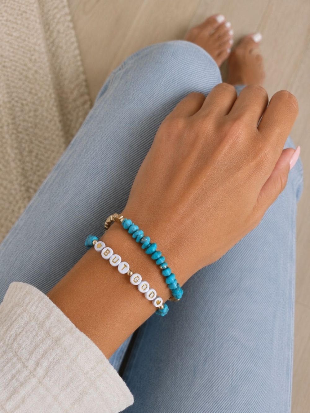 {Handmade} ‘BUT GOD’ Faux Turquoise Bracelet Set